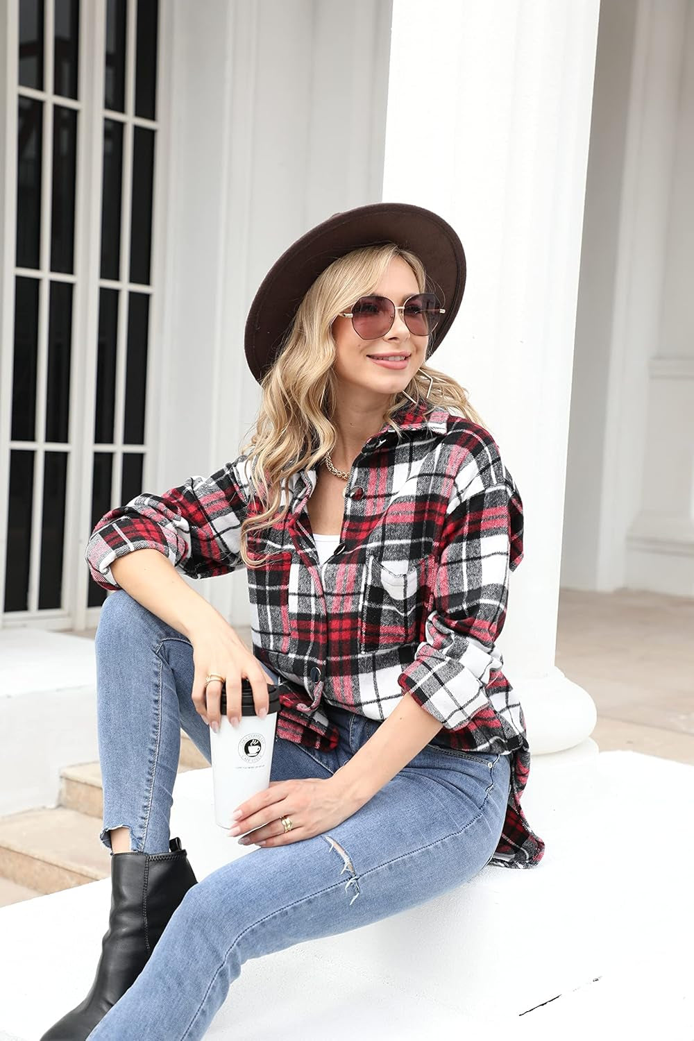 Women'S Flannel Plaid Long-Sleeved Shirt Autumn and Winter Style Ordinary T-Shirt Button Casual Shirt with Pocket