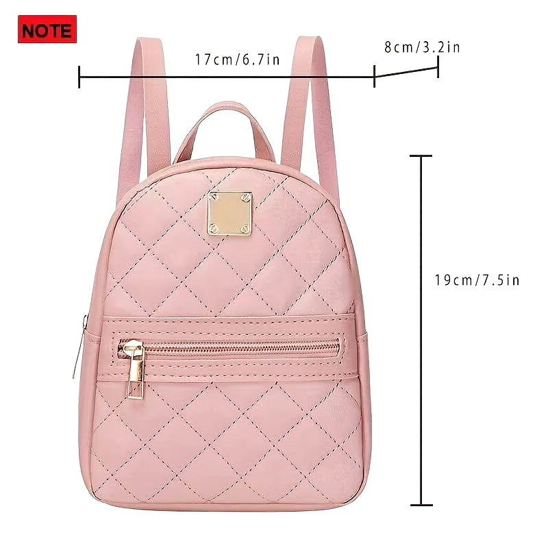 Women'S Cute Small Backpack Rhombic Pattern Backpack with Adjustable Strap Zipper Casual Shoulder Black Mobile Bag