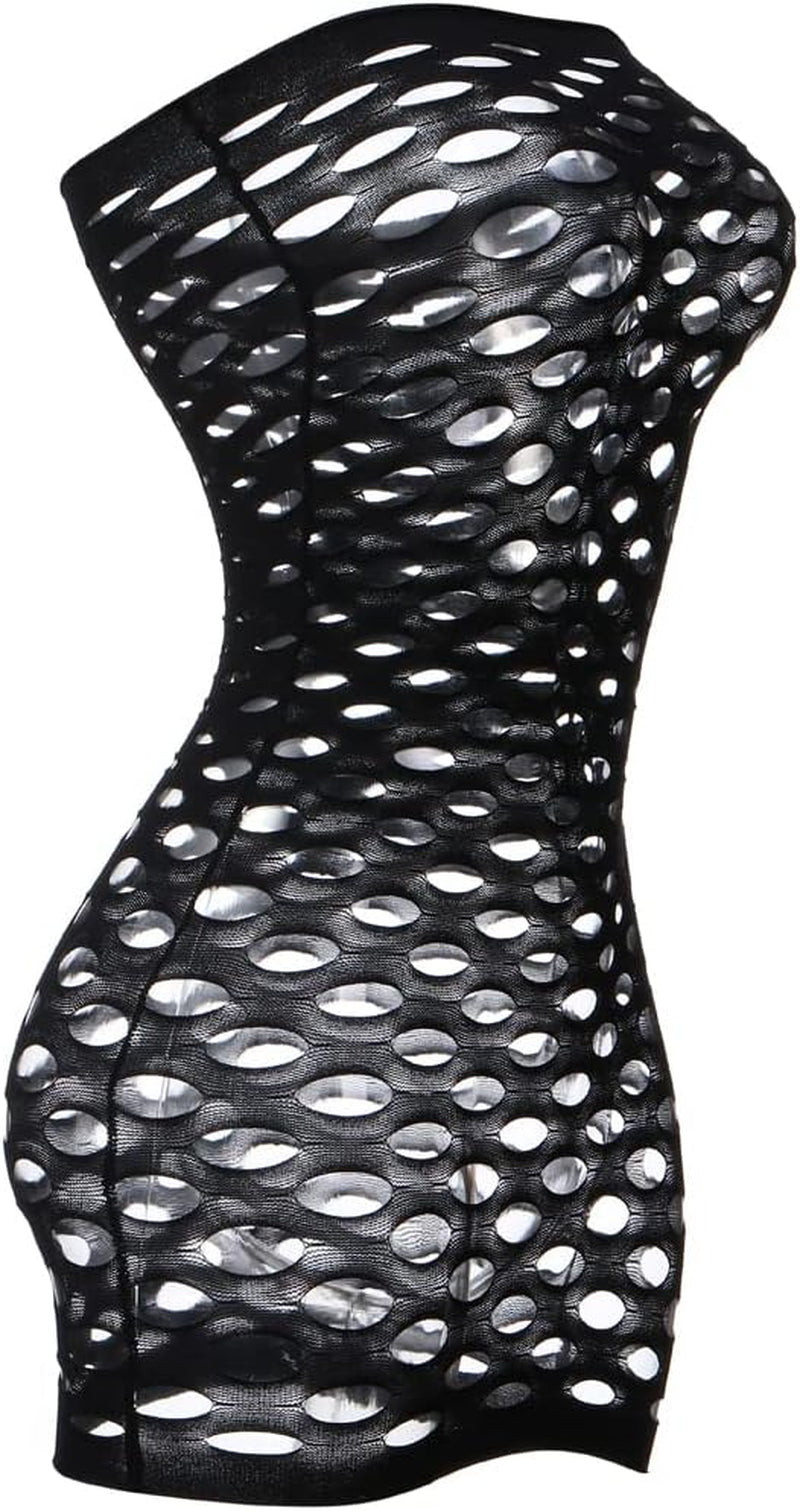 Sexy Womens Strapless Fishnet Lingerie Sleepwear Mini Dress Tube Chemise Bodysuit One Size